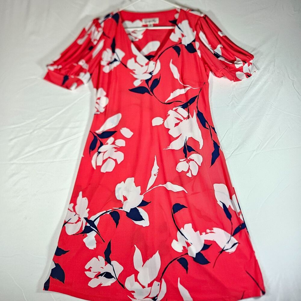 Harper Rose Floral V-Neck Puff Sleeve Dress Red Pink White Size 8